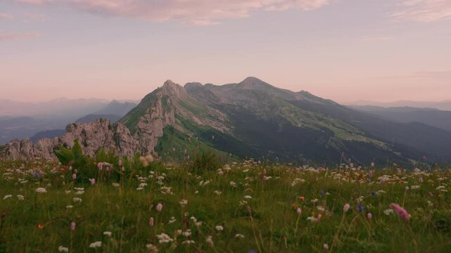 Vercors massif range at sunrise, straddling the departments of Isere and Drome in the French Prealps