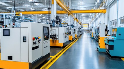 Naklejka premium Modern Manufacturing Facility with Industrial Machines