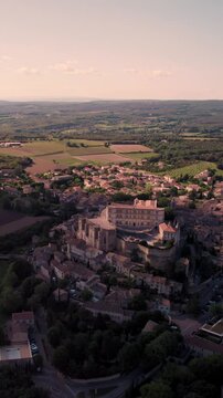 Aerial vertical footage of Grignan commune in the Drome department, Auvergne-Rhone-Alpes, France