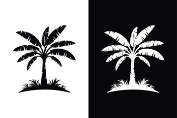 Obraz premium Banana Tree Dreams Black and White Vector Icon.