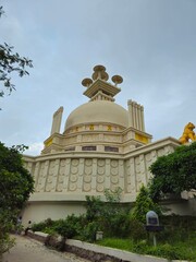 Shanti Stupa, Dhauli giri Hills, Bhubaneswar, Odisha, India. White peace pagoda & Buddhist shrine constructed atop Dhauli Hill in 1972.