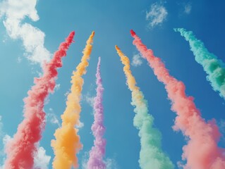 Colorful daytime fireworks, suitable for daytime celebrations, with selective focus
