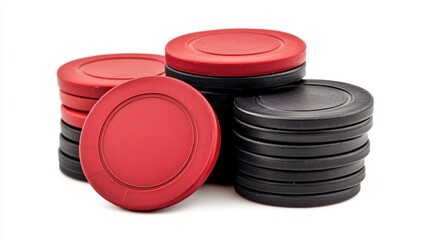 Red and black checker pieces, white isolate background