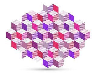 Obraz premium 3D isometric cubic design vector geometric abstract background, modern city abstraction theme, construction buildings and blocks look like shapes, polygonal style.