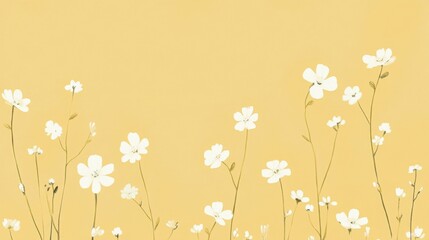 Abstract minimalist floral illustration of white flowers on a yellow background.