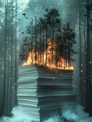 Conceptual image of a burning forest, fire