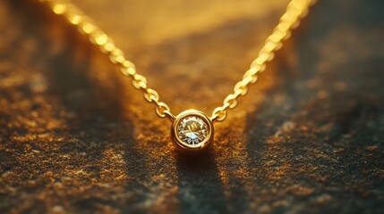 Fototapeta premium Elegant Gold Necklace with Sparkling Gemstone