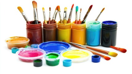 Colorful Paints and Brushes for Creative Projects