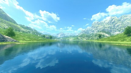 Serene Mountain Lake Under a Bright Blue Sky