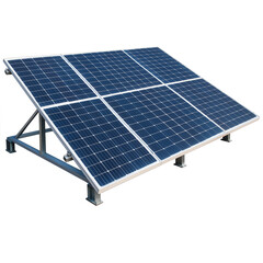 A solar panel is mounted on top of a metal frame isolated on a transparent background