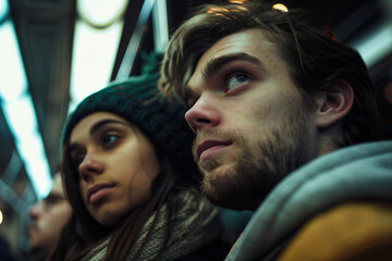 Artwork Generative Ai image underground subway urban station crowded with people, rush hour local public service