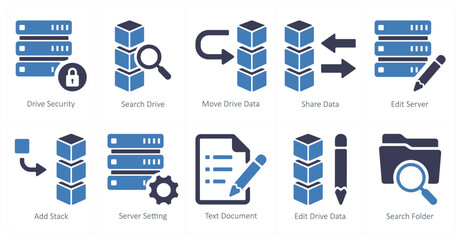 A set of 10 mix icons as drive security, search drive, move drive data