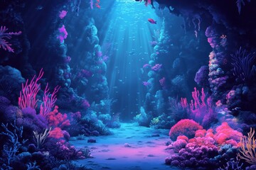 Underwater Scene with Vibrant Coral Reef and Sunbeams