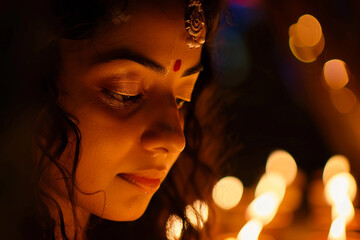 Generative AI image of Diwali festival celebration with traditional diya candle perfect for holiday cultural themes