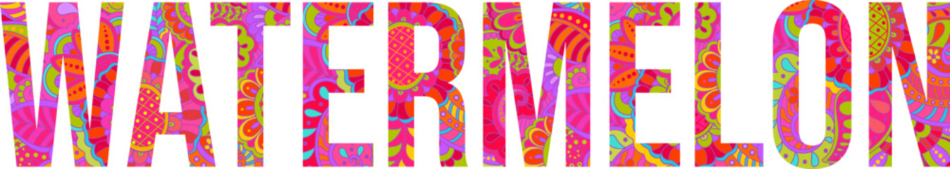 Watermelon colorful floral doodle pattern artistic text design. Fruit heading. Use for groceries, print art, menu design, merch