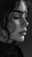Black and White Portrait of a Woman with Eyes Closed