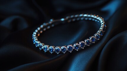 Obraz premium Elegant Blue Gemstone Bracelet on Satin Fabric