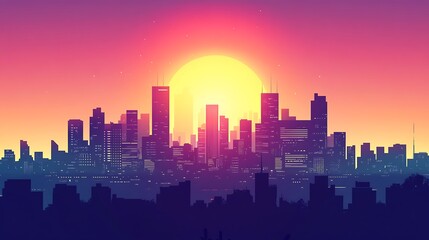 Obraz premium A vibrant sunset over a city skyline.
