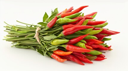 A Bouquet of Red and Green Chili Peppers with Green Stems