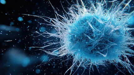 Obraz premium Microbial cell structure in icy blue tones, showcasing intricate details and textures