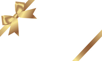 Decorative golden bow with horizontal ribbon isolated on white background.