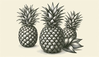 Fototapeta premium Hand drawn Engraving drawing of pineapple