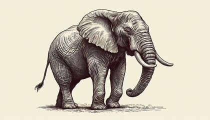 Fototapeta premium Hand drawn Engraving drawing of elephant