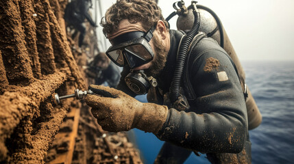 Diver working on ships propeller underwater, showcasing dedication and skill