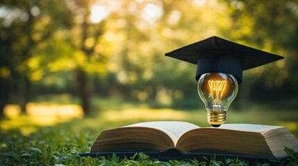 Graduation Cap on a Lightbulb Atop a Book