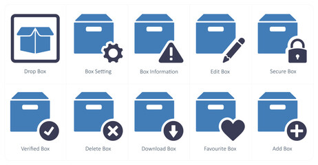A set of 10 mix icons as drop box, box setting, box information