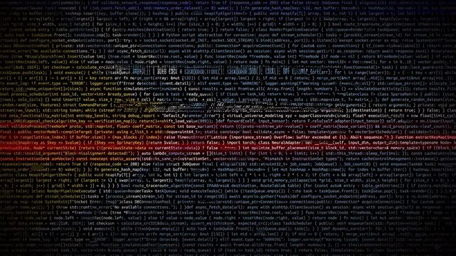 Binary code on flag of Tuva. Program source code or Hacker concept on Tuvan flag. Tuva digital technology security, hacking or programming
