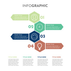 4 elements infographic template flat symmetric geometric horizontal tabs