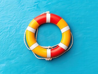 Colorful life preserver on blue water surface