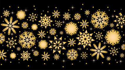 Новогодний фон со снежинками, яркими звездочками на черном фоне 