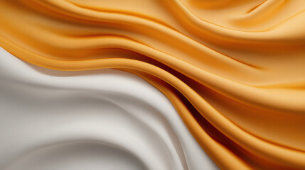 Fototapeta premium Luxurious silk texture with flowing drapes in orange and white colors