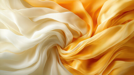 Obraz premium Soft silk fabric drapes in flowing white and yellow hues, creating luxurious feel