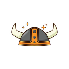 Medieval viking helmets with horns. Norseman protective headdress of medieval northerner warrior for role playing and combat vector design