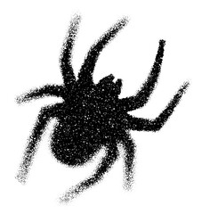 A detailed silhouette of a spider made with scattered black dots, showcasing minimalist dot art. Vector illustration.