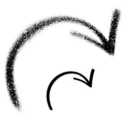 Curved arrow with dotted motion effect transitioning to solid, representing direction and flow. Vector illustration.