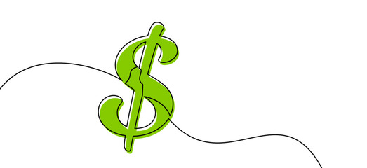 Obraz premium A green dollar symbol integrated with flowing line art, symbolizing finance and growth. Vector illustration.
