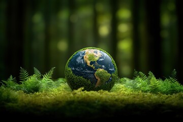 Earth Globe Surrounded by Lush Greenery