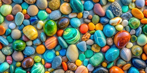 Fototapeta premium A Vibrant Tapestry of Smooth, Polished Stones in a Spectrum of Colors, Displaying a Striking Array of Natural Patterns and Textures