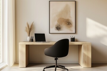 Serene Home Office Setup with Artistic Flair