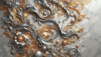 gray with silver marble texture background with golden fantasy decor