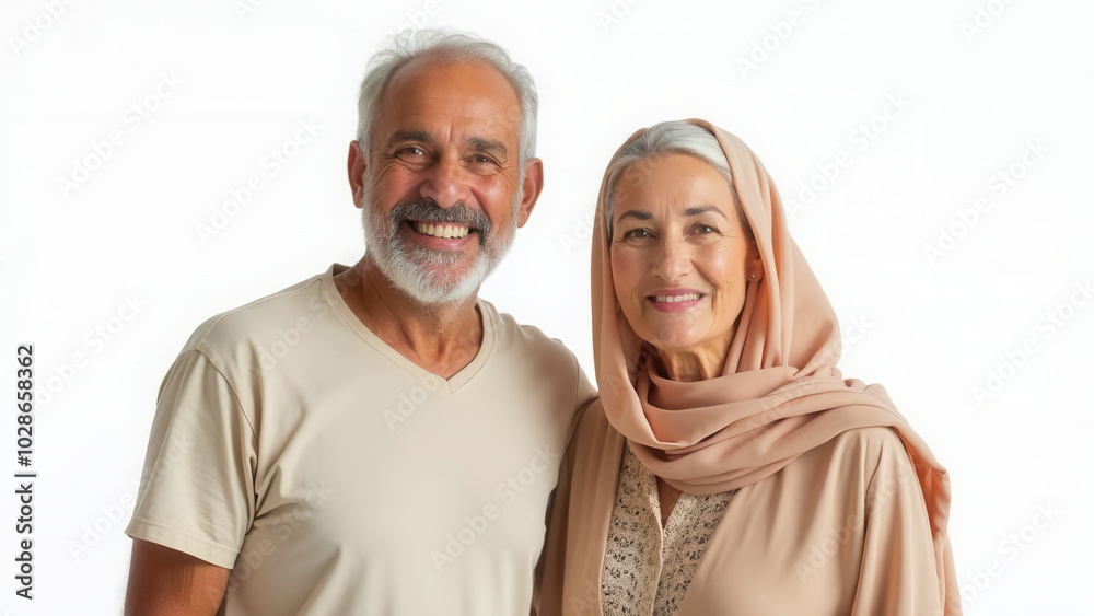 Wall mural Happy grandparents couple with copy space