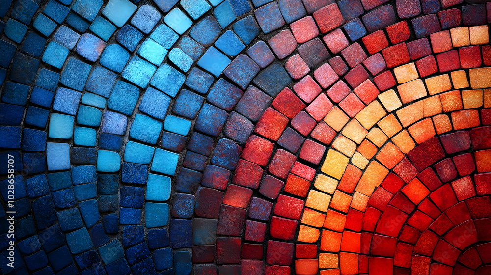 Poster Colorful mosaic pattern blending blue and red tiles.