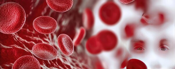 Fototapeta premium Close-up view of red blood cells on white background.