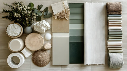 Color palette and material samples for interior design inspiration.