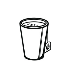 Paper cup with tea line, outline. Vector illustration