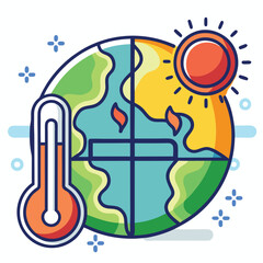  Global warming icon Global warming concept. Planet earth with thermometer